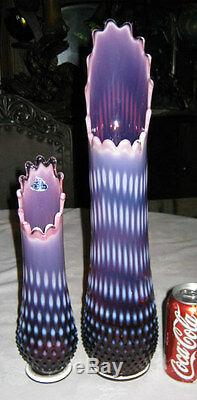 Best! X Rare Old Fenton Plum Hobnail Opalescent Art Glass Swung Vase Mint