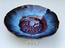 Bill Campbell Signed Pottery Ceramic Fruit Bowl Dining Table Centerpiece 13 W