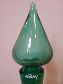Blenko 1958 Spool Decanter Wayne Husted Sea Green Sandblasted Mark 24 Glass Art