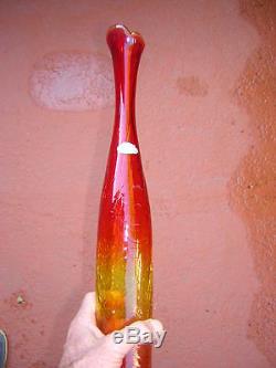 Blenko 22 7/8 AMBERINA CRACKLE GLASS VASE red orange yellow FOIL STICKER art