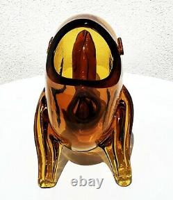 Blenko #5433 Amber Gold Honey Wheat Topaz Glass Fish Sculpture Vase Bowl Figure