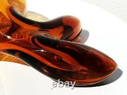 Blenko #5433 Amber Gold Honey Wheat Topaz Glass Fish Sculpture Vase Bowl Figure