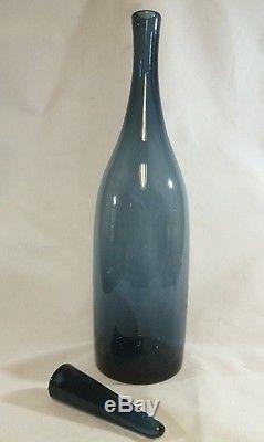 Blenko 6123L Decanter With Stopper Wayne Husted 1961-64 Charcoal Blue 21.5