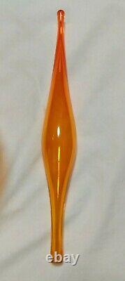 Blenko 6212L Tangerine Orange Wayne Husted Flame Stopper Footed Decanter Rare