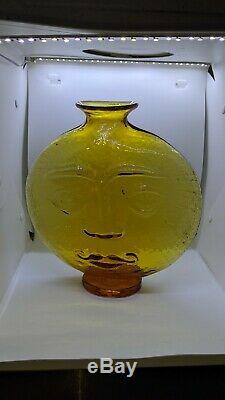 Blenko #9525 Wayne Husted Design Topaz Sun Face Vase 1995-1999 Yellow