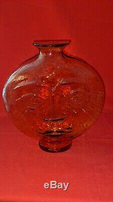 Blenko #9525 Wayne Husted Design Topaz Sun Face Vase 1995-1999 Yellow