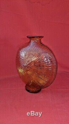 Blenko #9525 Wayne Husted Design Topaz Sun Face Vase 1995-1999 Yellow