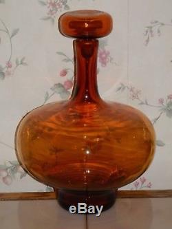 Blenko American Art Glass Honey Amber Decanter 13 3/4 Vgc