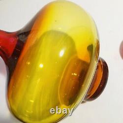 Blenko Art Glass Amberina Tangerine Large 14 Tall Glass Decanter With Stopper