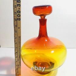 Blenko Art Glass Amberina Tangerine Large 14 Tall Glass Decanter With Stopper