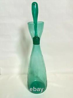 Blenko Art Glass Decanter Wayne Husted 564 Sea Green WithStopper 18 MCM RARE