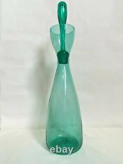 Blenko Art Glass Decanter Wayne Husted 564 Sea Green WithStopper 18 MCM RARE