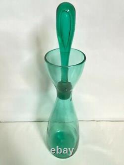 Blenko Art Glass Decanter Wayne Husted 564 Sea Green WithStopper 18 MCM RARE