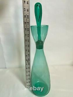 Blenko Art Glass Decanter Wayne Husted 564 Sea Green WithStopper 18 MCM RARE