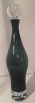 Blenko Charcoal Wayne Husted Decanter 5416L With Split Crystal Stopper And Base