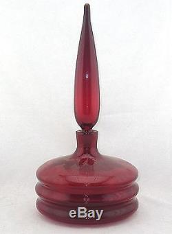 Blenko Glass 1960 REGAL by Wayne Husted Ruby Red Captain Decanter Bottle Signed