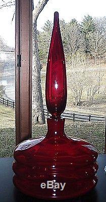 Blenko Glass 1960 REGAL by Wayne Husted Ruby Red Captain Decanter Bottle Signed
