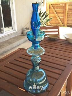 Blenko Glass 5929-S Wayne Husted Turquoise Blue Chessman Decanter Sandblast Mark