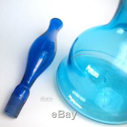 Blenko Glass 5929-S Wayne Husted Turquoise Blue Chessman Decanter Sandblast Mark