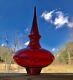 Blenko Glass Ellipse Wide Decanter Ruby Red With Flame Stopper 7219