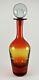 Blenko Glass MCM Tangerine # 6724 Decanter w Clear Paperweight Stopper Ca. 1967