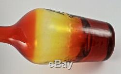Blenko Glass MCM Tangerine # 6724 Decanter w Clear Paperweight Stopper Ca. 1967