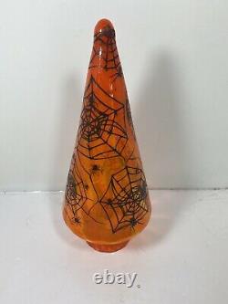 Blenko Glass Pawpaw Orange Halloween Spider Cobweb Tree