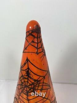 Blenko Glass Pawpaw Orange Halloween Spider Cobweb Tree
