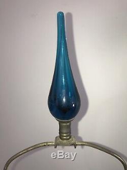 Blenko Glass Pinched Lamp in BLUE Glass w Matching Flame Finial WAYNE HUSTED