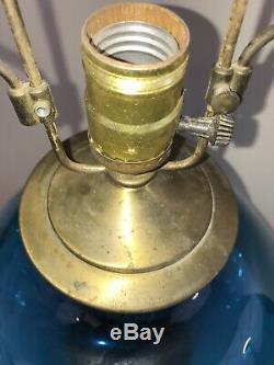 Blenko Glass Pinched Lamp in BLUE Glass w Matching Flame Finial WAYNE HUSTED