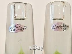 Blenko Glass Tall Air Twist Candle Block Sticks #6824 By Joel Myers w Labels