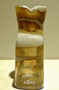 Blenko Glass Water bottle #384 Topaz and White Swirl looks amazing all sides