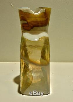 Blenko Glass Water bottle #384 Topaz and White Swirl looks amazing all sides