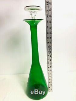 Blenko Glass Wayne Husted Large Green Jetsons Decanter With Clear Stopper 561 MCM