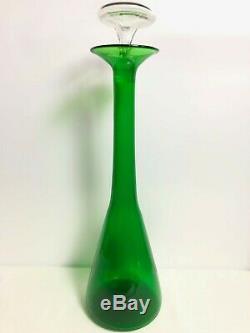 Blenko Glass Wayne Husted Large Green Jetsons Decanter With Clear Stopper 561 MCM