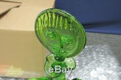 Blenko Hand Blown Green Art Glass Decanter Jar Stopper Face 1965 Vintage Woman