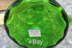Blenko Hand Blown Green Art Glass Decanter Jar Stopper Face 1965 Vintage Woman
