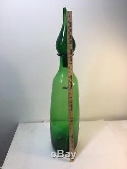 Blenko Hand Signed John Nickerson Green Architectural Size Floof Decanter MCM