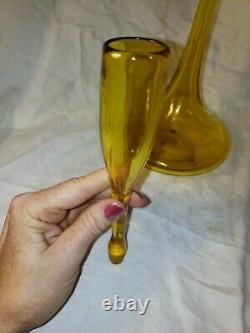 Blenko Jonquil yellow tall Decanter with Shot Glass stopper. Wayne Husted 6027