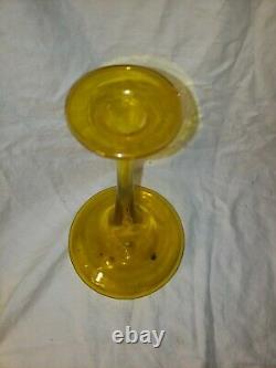 Blenko Jonquil yellow tall Decanter with Shot Glass stopper. Wayne Husted 6027