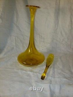 Blenko Jonquil yellow tall Decanter with Shot Glass stopper. Wayne Husted 6027