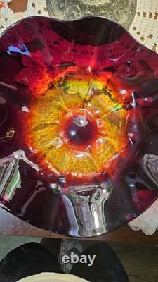 Blenko Large Very Rare Ruffled Edge Amberina Glass Bowl. Hand Made, Hand Signed
