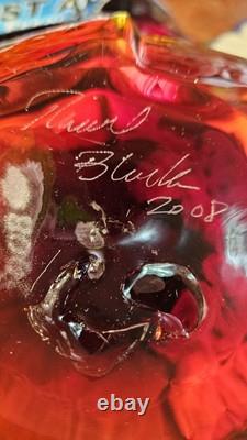 Blenko Large Very Rare Ruffled Edge Amberina Glass Bowl. Hand Made, Hand Signed