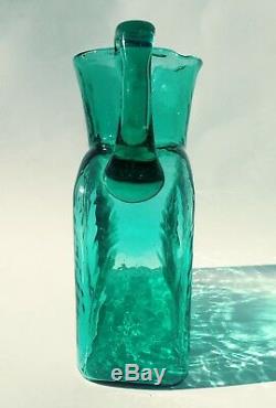 Blenko Sea Green 1960's Art Glass Rare Original Handled 384 Pitcher Sea Green