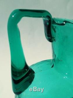 Blenko Sea Green 1960's Art Glass Rare Original Handled 384 Pitcher Sea Green