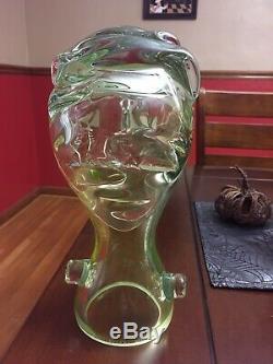 Blenko Super rare Abby-Normal Vaseline Glass Head One Of A Kind Autographed