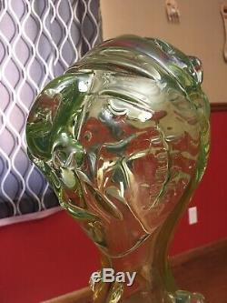 Blenko Super rare Abby-Normal Vaseline Glass Head One Of A Kind Autographed