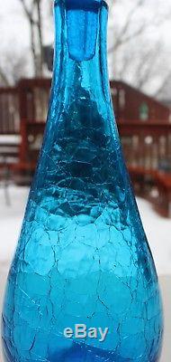 Blenko Turquoise Blue Crackle Glass Decanter 6311M Joel Myers 1963