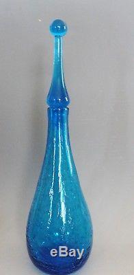Blenko Turquoise Blue Crackle Glass Decanter 6311M Joel Myers 1963