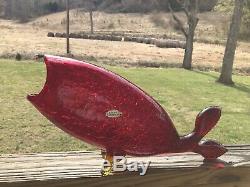 Blenko Vintage Glass Fish Ruby Red Crackle 971-M